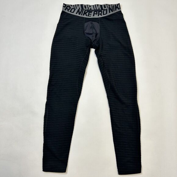 Nike Pro Mens XL Compression Running Tights Stretch Logo Black Gray Striped - Picture 1 of 11